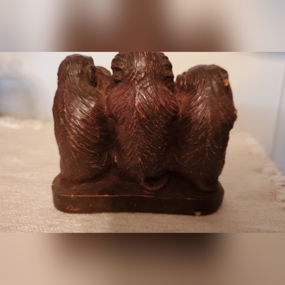 Antique 3 Wise Monkeys Sculpture, Wood and Stone of Krakow - Picture 3 of 10